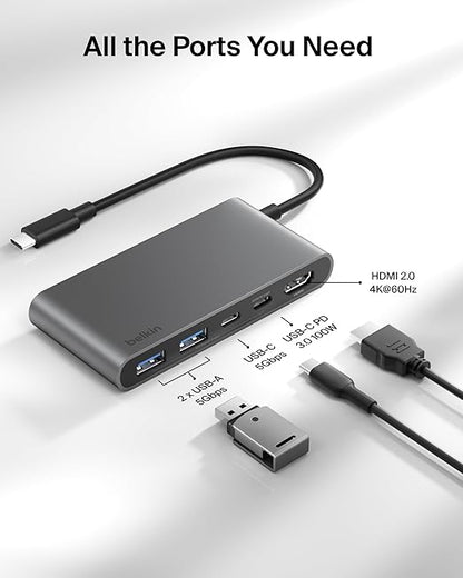 Belkin USB-C 5-in-1 Multiport Hub with 100W Power Delivery – Space Gray