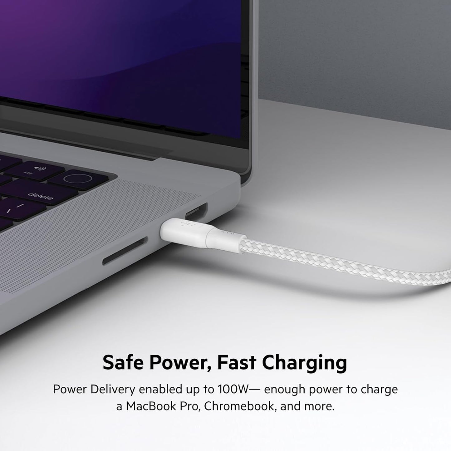 Belkin Braided USB-C to USB-C Cable 100W Fast Charging 2M – White