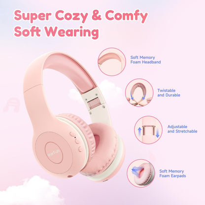EarFun K2 Kids Bluetooth Headphones, Kids Headphones with Volume Limited, 40H Playtime, Bluetooth 5.0 Headphones with Mic, Stereo Sound, Foldable Over-Ear Headphones for Kids/School/Travel/iPad/Tablet