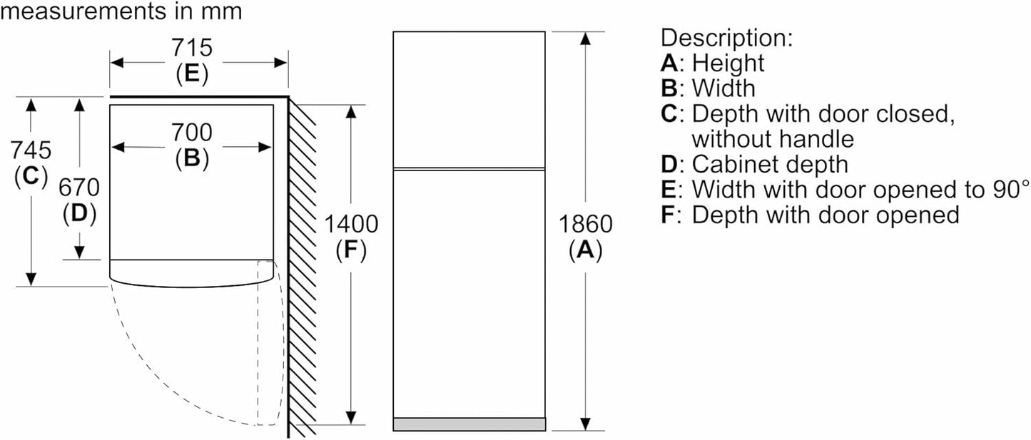 Bosch Series 4 Free Standing Top Mount Refrigerator 485L, Stainless Steel – KDN55NLE0M