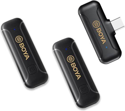 Boya Wireless Dual Channel Microphone, Omnidirectional Built-in Mic, 50m Operating Range, Automatic Pairing, 10 Hour Runtime, Noise Cancellation, USB Type-C Connector, Black, BY-WM3T2-U2