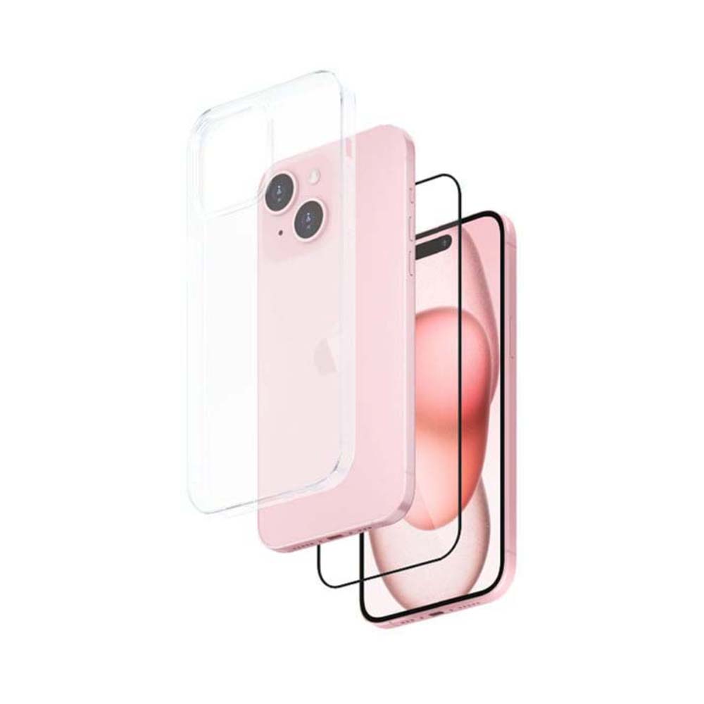 Smartix Tempered Glass+ Case Cover for iPhone 15 Clear