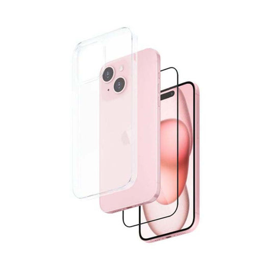 Smartix Tempered Glass+ Case Cover for iPhone 15 Clear