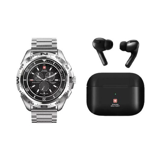 Swiss Military Dom 1 Smart Watch Silver + Victor TWS Earbuds Black Bundle