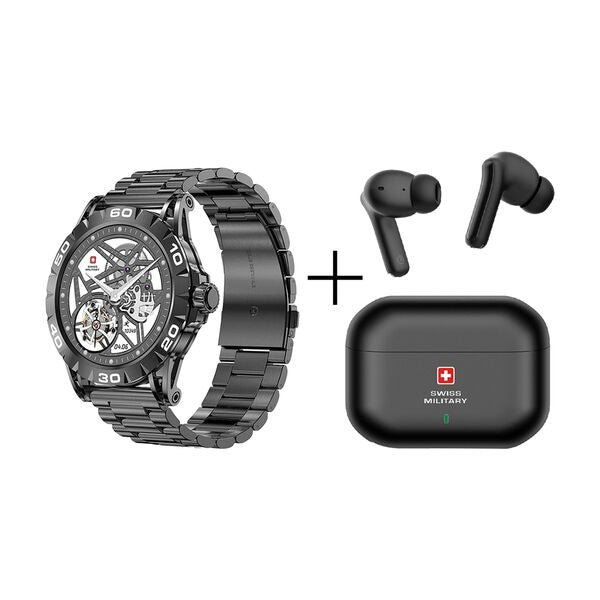 Swiss Military Dom 2 Smart Watch Gun Metal + Delta 3 Wireless In Ear Earbuds