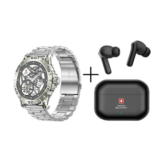 Swiss Military Dom 2 Smart Watch Silcer + Delta 3 Wireless In Ear Earbuds