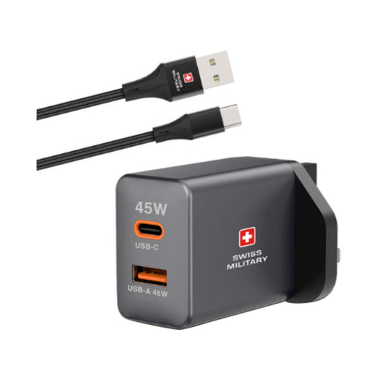 Swiss Military 45W GaN Super Charger With Cable Black