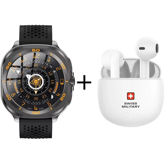 Swiss Military DOM7 Smartwatch Gun Metal Frame Bundle with Victor 6 Earbuds