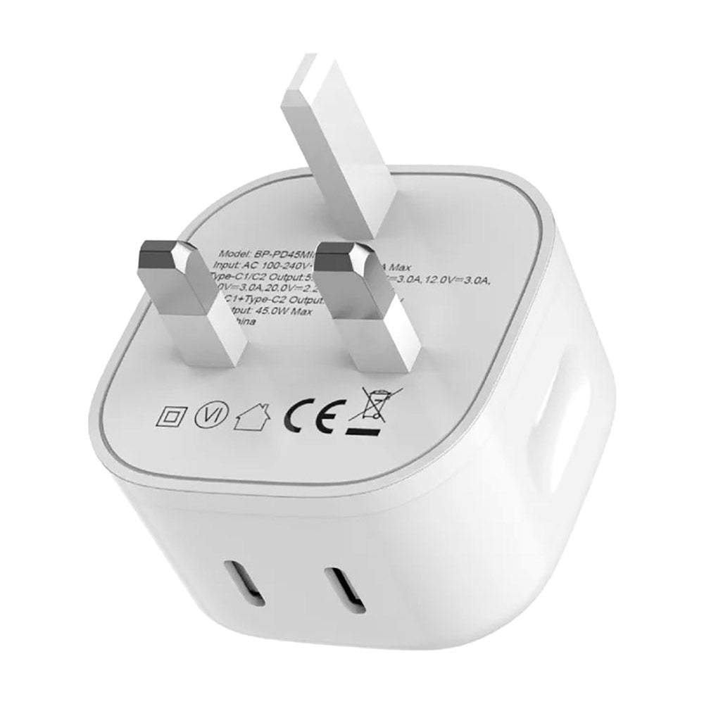 Blupebble 2-Port PD Gan Fast Charger Plug 45W White