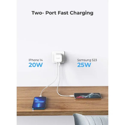 Blupebble 2-Port PD Gan Fast Charger Plug 45W White