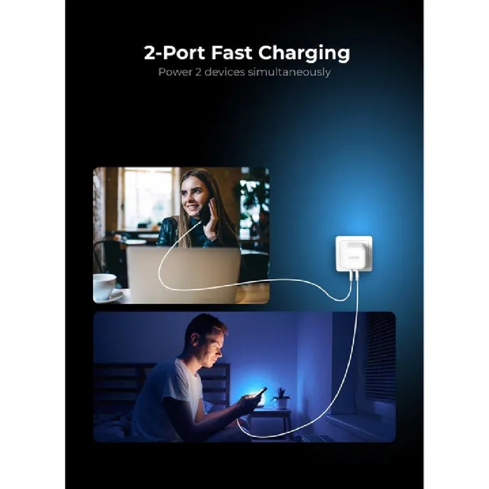 Blupebble 2-Port PD Gan Fast Charger Plug 45W White