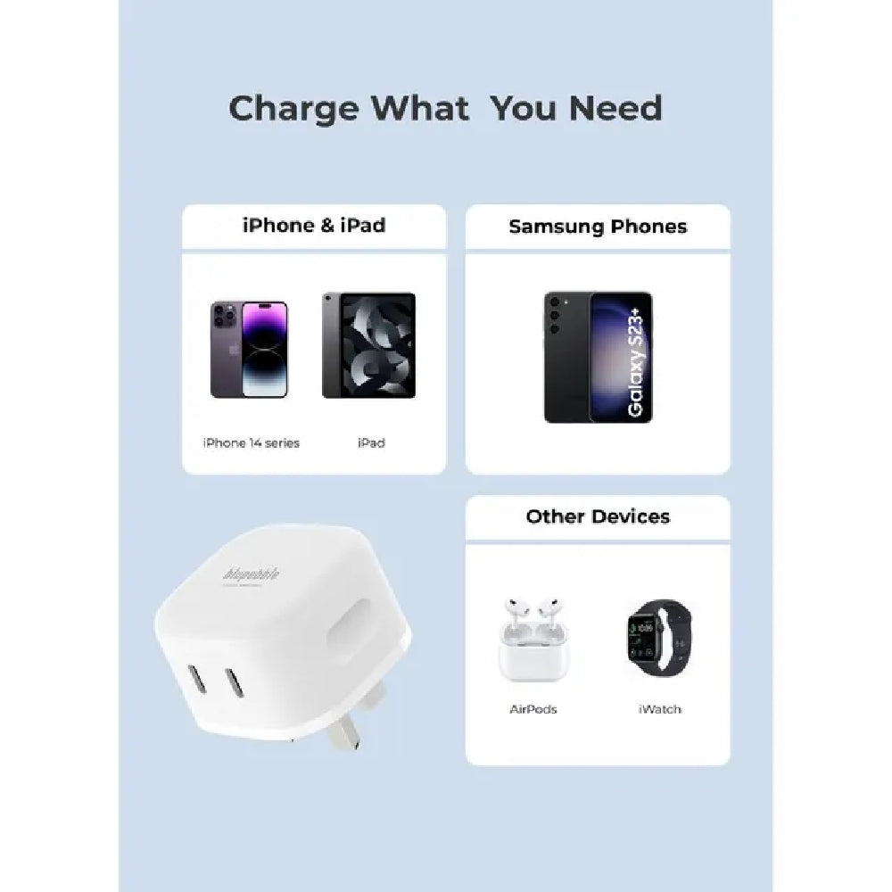 Blupebble 2-Port PD Gan Fast Charger Plug 45W White