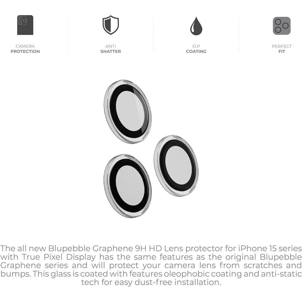 Blupebble Graphene Camera Lens Protector iPhone 15 Pro & Pro Max Black