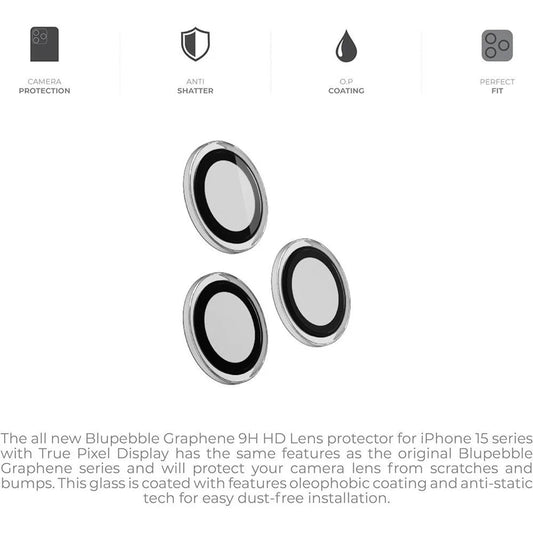 Blupebble Graphene Camera Lens Protector iPhone 15 Pro & Pro Max Black