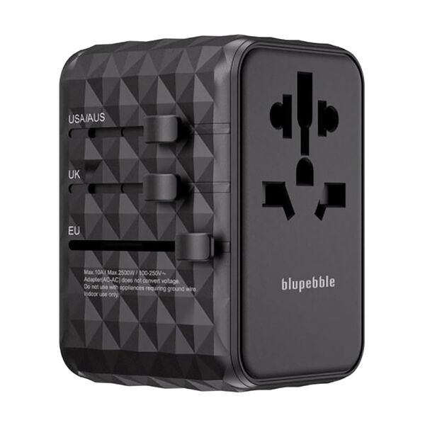 Blupebble Passport 4 World Travel Adapter Black