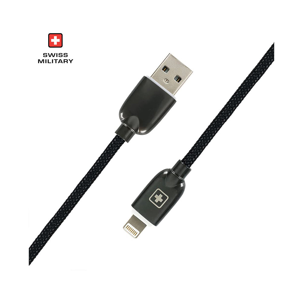 Swiss Military Braided Type-A To Lightning Data Sync and Charging Cable 2M Black