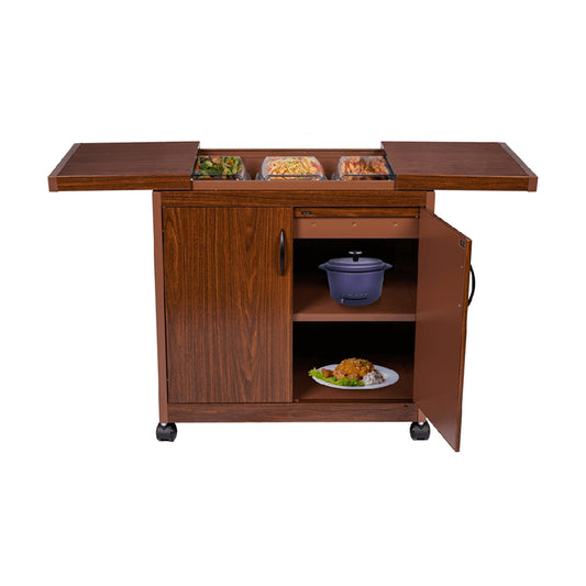 Wolf Power 3 Dish Food Warmer Trolley with Slide Cover Mahogany