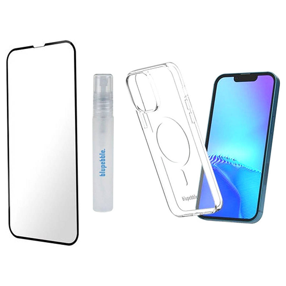 BIupebbIe 3-in-1 Protection Kit For iPhone 14 Plus (Clear Case + Tempered Glass + Cleaning Spray)