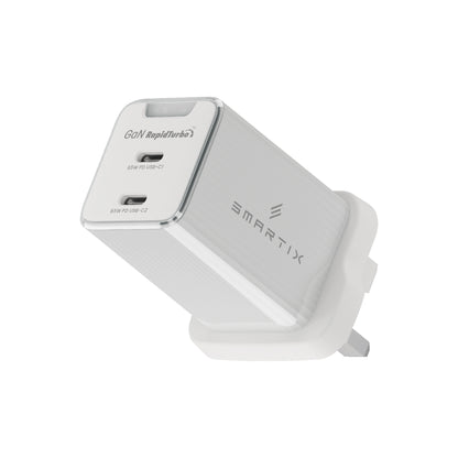 Smartix SXWA65WTE Compact UK Wall Adaptor 65W GaN White