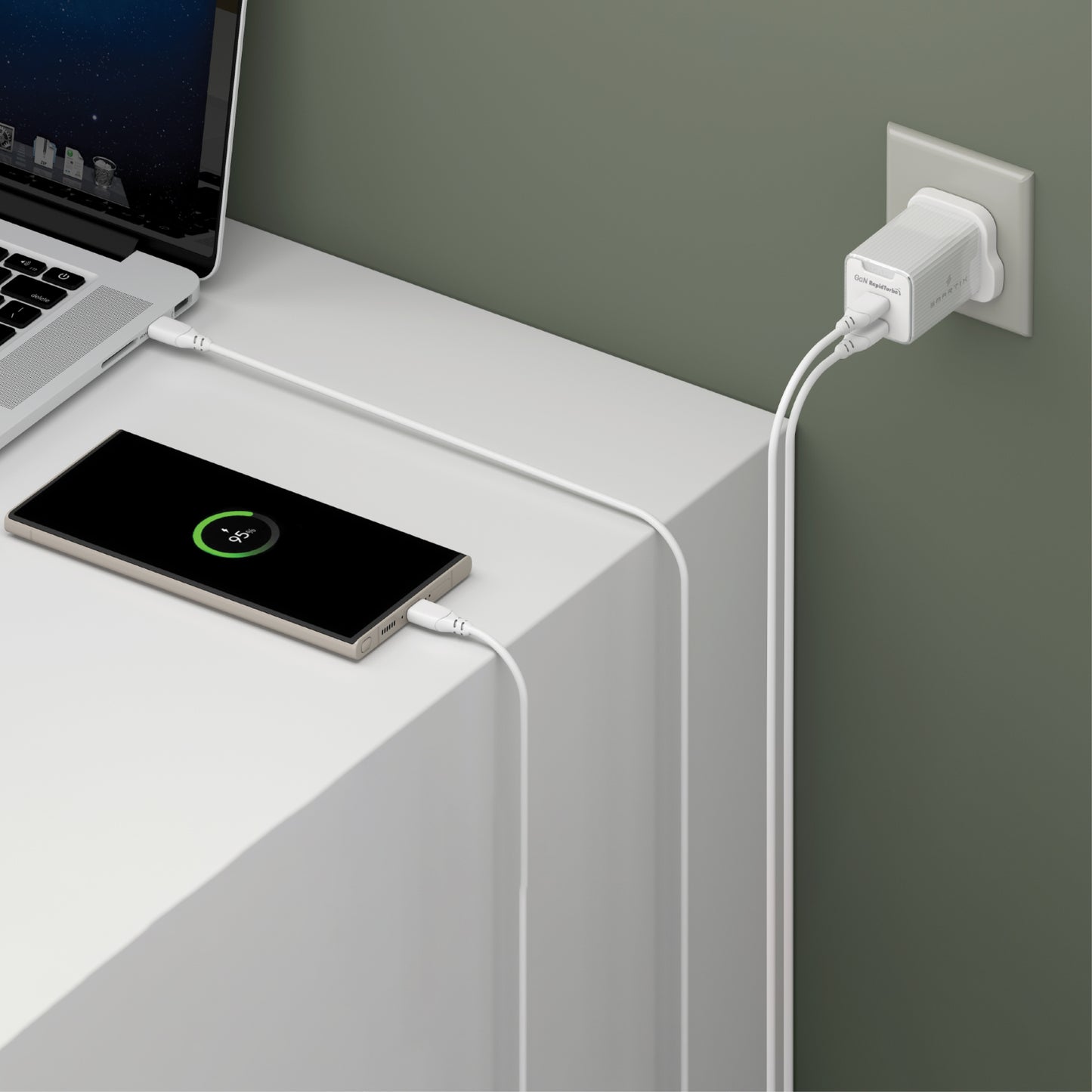 Smartix SXWA65WTE Compact UK Wall Adaptor 65W GaN White