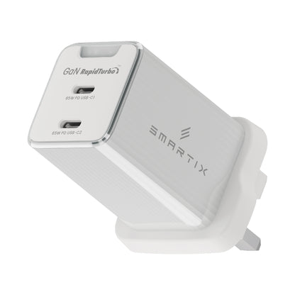 Smartix SXWA65WTE Compact UK Wall Adaptor 65W GaN White