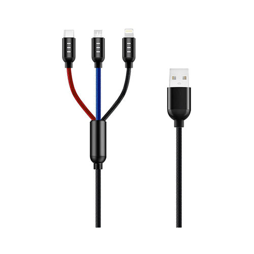 Trands 3 In 1 USB High Speed Charging Cable Black