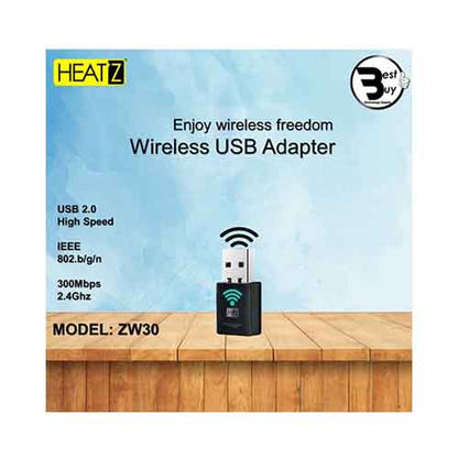 Heatz Universal Nano USB Wifi Wireless Adapter 300 Mbps Black