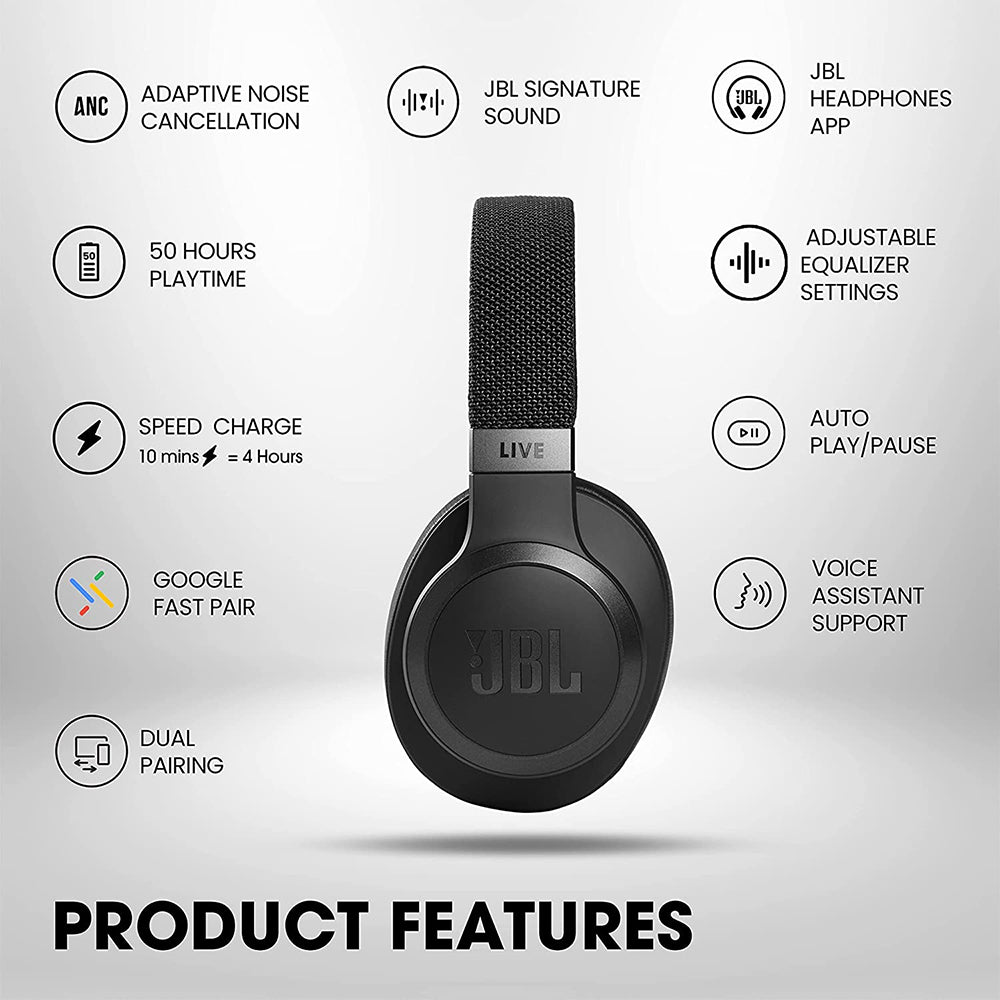 JBL Live 660NC Wireless Over-Ear Headphones with Microphone Black