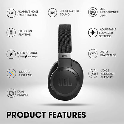 JBL Live 660NC Wireless Over-Ear Headphones with Microphone Black