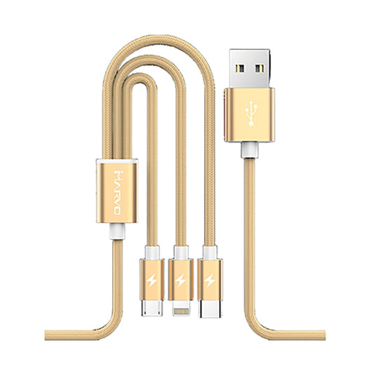 Marvo 3 -in-1 Data Sync and Charging Cable Gold