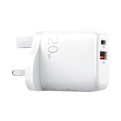 Max & Max 20W Dual Port 2 in 1 Fast Charger White