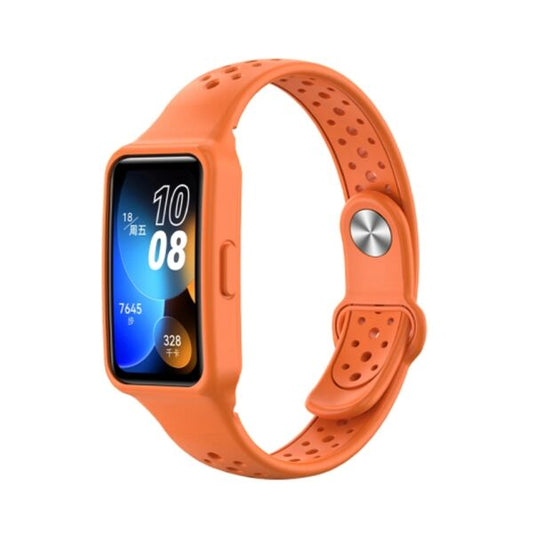 Huawei Band 8 Integrated Solid Color Silicone Watch Band Orange