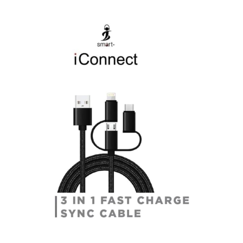 Smart iConnect 3-In-1 Fast Charging & Sync Cable Black