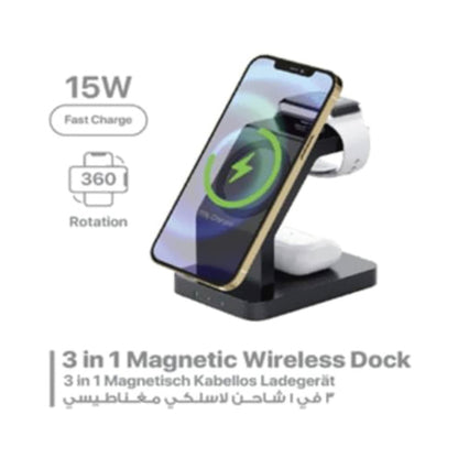 Smart 3-In-1 15W Magnetic Wireless Charging Dock Black