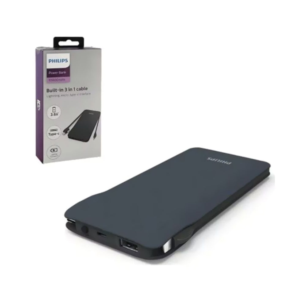 Philips Portable Power Bank with Cable 10000mAh Black