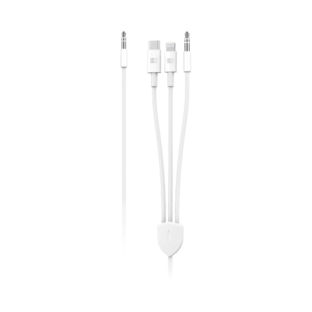 Heatz 3-In-1 Audio Cable with Type C Lightning and 3.5mm AUX Cable White