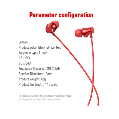 Lenovo Noise Reduction Wired In-Ear Earphones Red