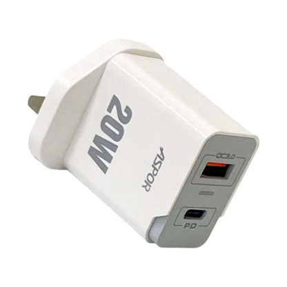 Aspor 20W PD wall charger with USB-A port White