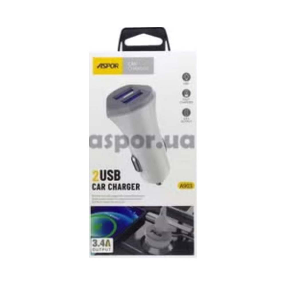 Aspor 3.4A 2 USB Car Charger White