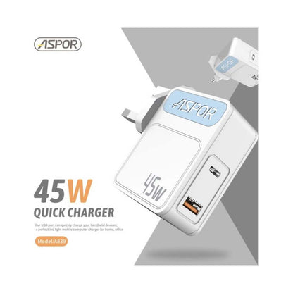 Aspor PD+QC 3.0 Fast USB Wall Charger White