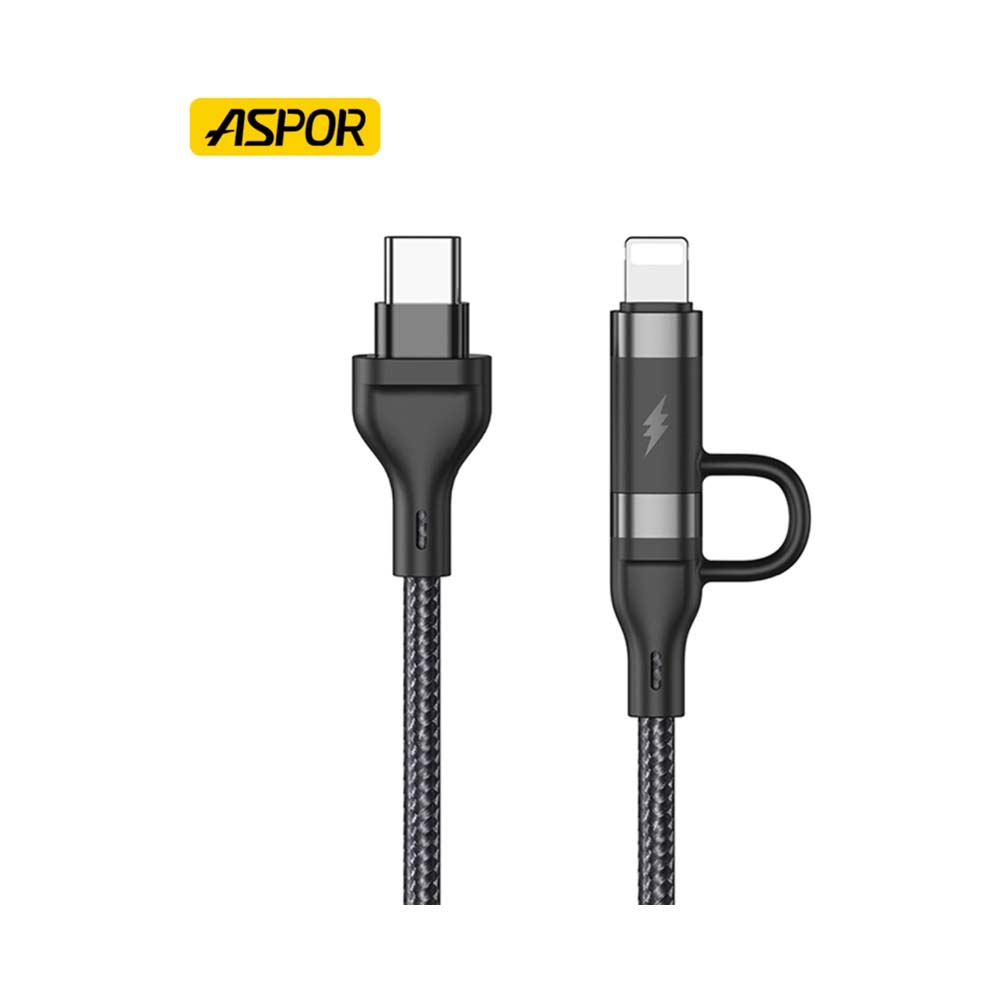 Aspor 4 in 1 Wired Wholesale New USB Fast Charger Data Cable 1.2m Black