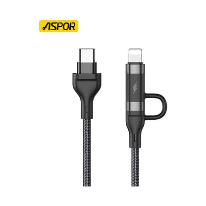 Aspor 4 in 1 Wired Wholesale New USB Fast Charger Data Cable 1.2m Black