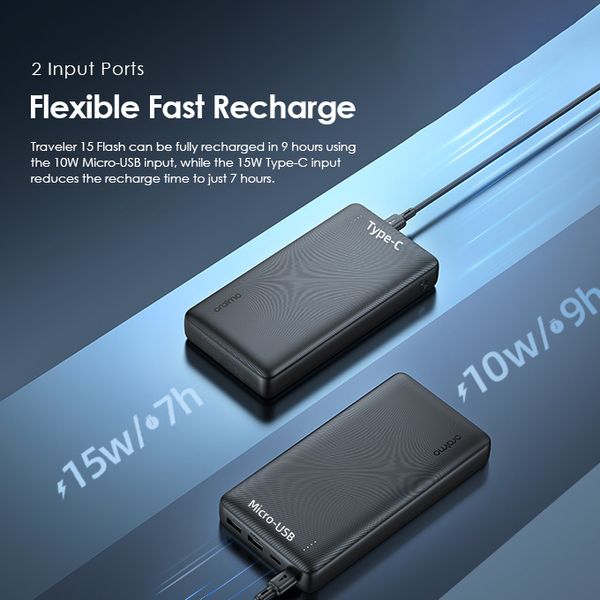 Oraimo  traveler 15 Dual input Power Bank, 15W Type-C IN & OUT, Fast Charging, 20,000 mAh, Black, OPB-1200