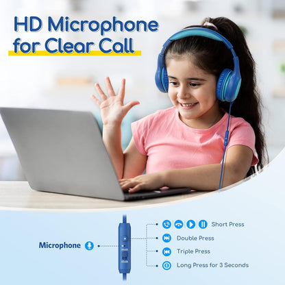 EarFun K2 Kids Bluetooth Headphones, Kids Headphones with Volume Limited, 40H Playtime, Bluetooth 5.0 Headphones with Mic, Stereo Sound, Foldable Over-Ear Headphones for Kids/School/Travel/iPad/Tablet