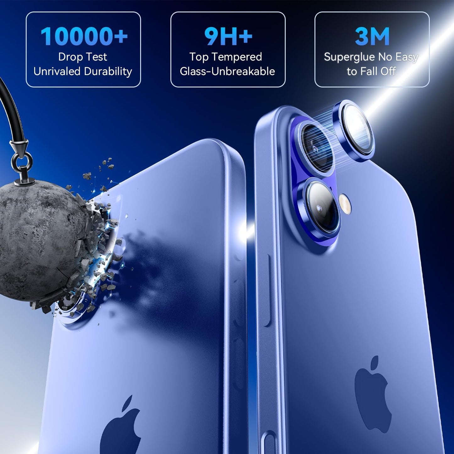 PROTECT  iPhone 16 Xzoom Lens Protector, Sapphire Glass, Alloy Material, Ultra Clear, Premium Finish, Blue, XIP16BLU