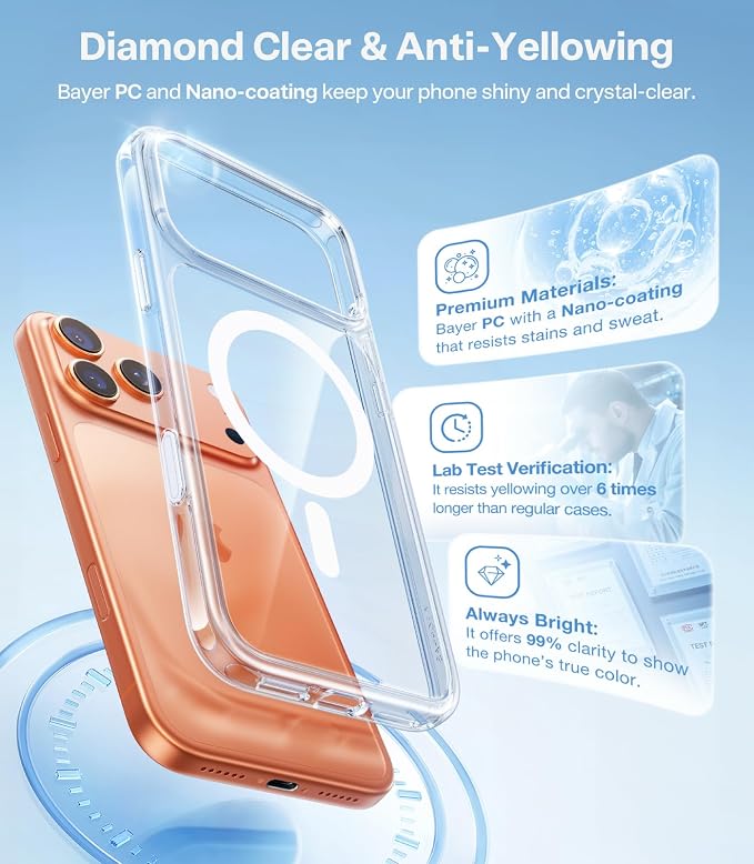 TORRAS Slimfit Magnetic Case for iPhone 17 Pro - Clear