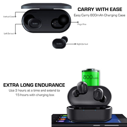 Toreto Torpods True Wireless Earbuds  Black