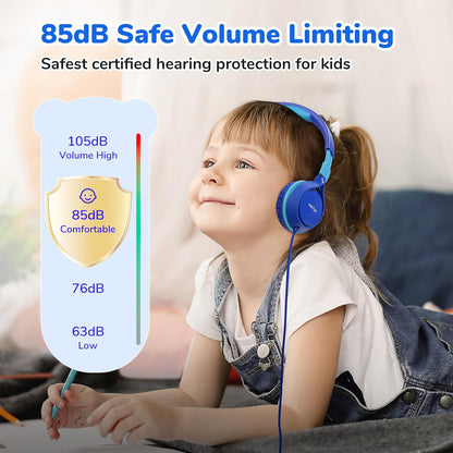 EarFun S1 Kids Headphones, Foldable Wired Headphones for Kids, 85dB Volume Limit, Stereo Sound, Adjustable Headband, Portable Lightweight On-Ear Headphone for School/Travel/Boys/Girls/PC