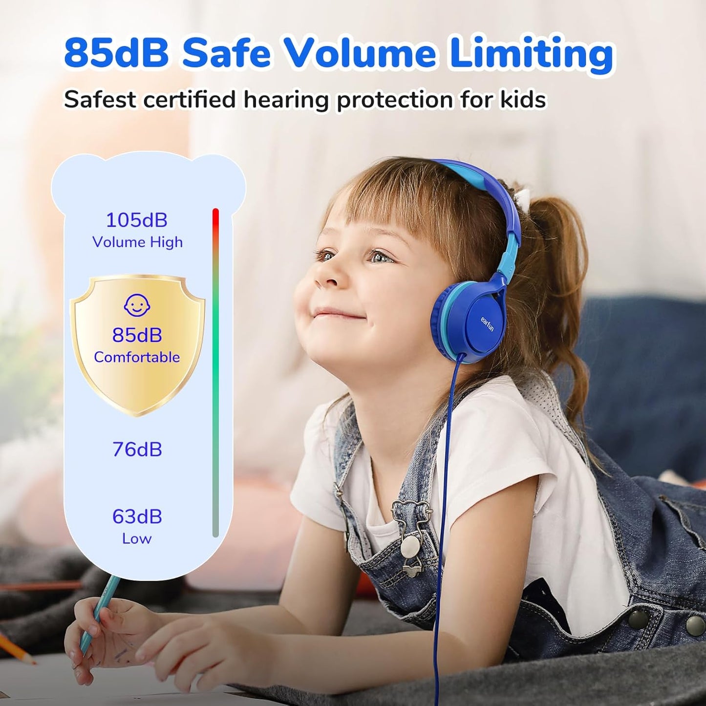 EarFun S1 Kids Headphones, Foldable Wired Headphones for Kids, 85dB Volume Limit, Stereo Sound, Adjustable Headband, Portable Lightweight On-Ear Headphone for School/Travel/Boys/Girls/PC