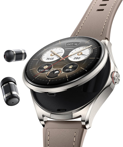 Huawei Watch Buds 2 — 1.5" 3000nit AMOLED, 2-in-1 Watch & Earbuds, Titanium, Brown Fluoro & Leather